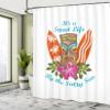 Ambesonne Tiki Bar Shower Curtain, Life by The Salty Sea Typography and Hibiscus Flower Art Print, Cloth Fabric Bathroom Decor Set with Hooks, 69" W x 70" L, Orange Umber Blue view 4