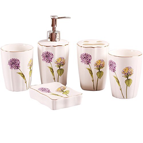USTARAIL Ceramic Bathroom 5 Pieces Set Supplies Dandelion Bathroom Accessories Set Stylish Bath Accessories Beautiful Home Gifts