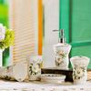 USTARAIL Ceramic Bathroom 5 Pieces Set Supplies White Camellia Bathroom Accessories Set Stylish Bath Accessories Beautiful Home Gifts view 1