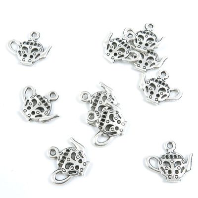 10 Pieces Antique Silver Jewelry Making Supply Charms Findings H5GK2 Teapot Tea Kettle Pot