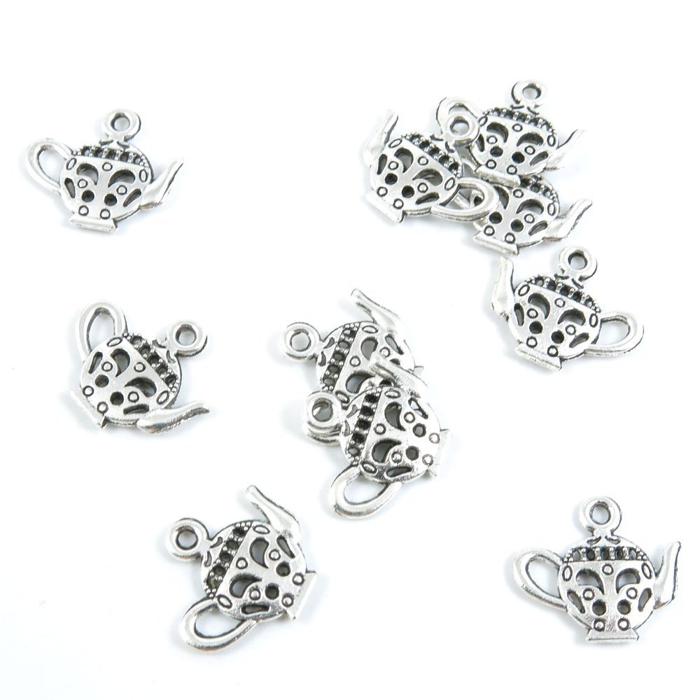 10 Pieces Antique Silver Jewelry Making Supply Charms Findings H5GK2 Teapot Tea Kettle Pot
