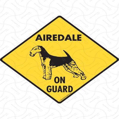 Warning! Airedale Terrier On Guard Sign - Caution Airedale Terrier Guard Sign (6" x 6") - Exterior Rust Free Aluminum Pet Dog Sign with Weatherproof and UV Protection - Beware of Yard Sign - 6" x 6"