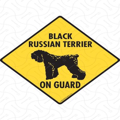 Warning! Black Russian Terrier On Guard Sign - Caution Black Russian Terrier Sign (6" x 6") - Exterior Rust Free Aluminum Pet Dog Sign with Weatherproof and UV Protection - Beware Yard Sign - 6" x 6"