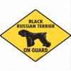 Warning! Black Russian Terrier On Guard Sign - Caution Black Russian Terrier Sign (6" x 6") - Exterior Rust Free Aluminum Pet Dog Sign with Weatherproof and UV Protection - Beware Yard Sign - 6" x 6" view 1