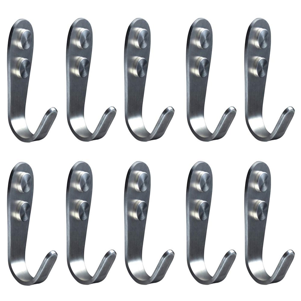 Deezio Extra Strong Stainless Steel Screw Single Hooks, Coat Hooks, Hat Hooks, Wall Hooks, Bath Towel Hook, Kitchen Hooks, Heavy Duty Wall Mount Hooks (Pack of 10)