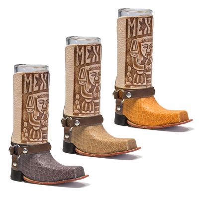 Mexican Leather Mini Texan Boot Tequila Shot - Original Artisan Bota Texana para Tequila 1 pc (Assorted Colors)