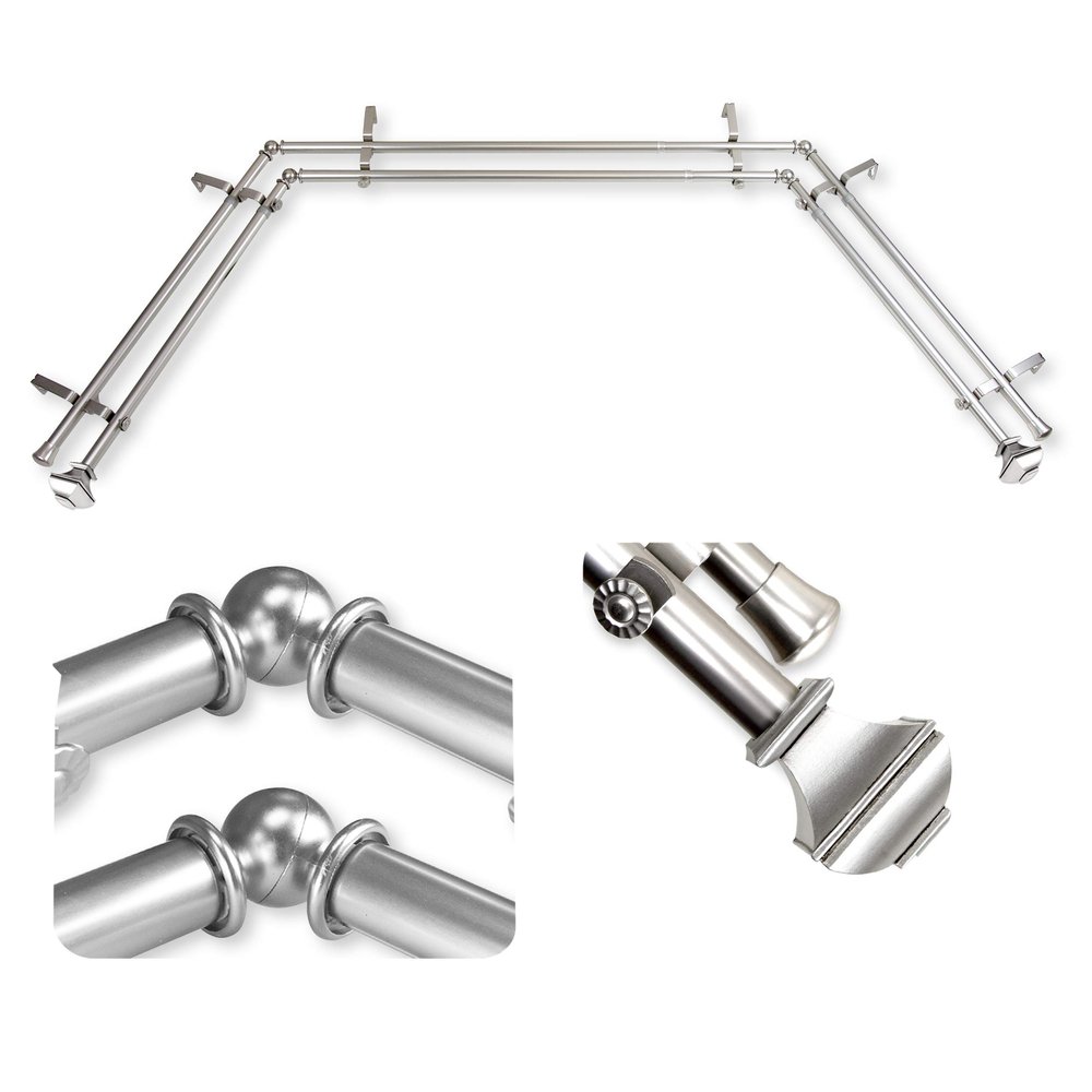 A&F Rod Decor - Phife 13/16" Double Bay Window Curtain Rod - Satin Nickel