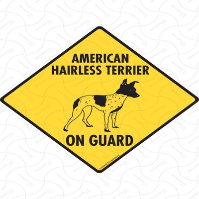Warning! American Hairless Terrier On Guard Sign - Caution American Hairless Terrier Sign (6" x 6") - Exterior Aluminum Pet Dog Sign with Weatherproof and UV Protection - Beware Yard Sign - 6" x 6"