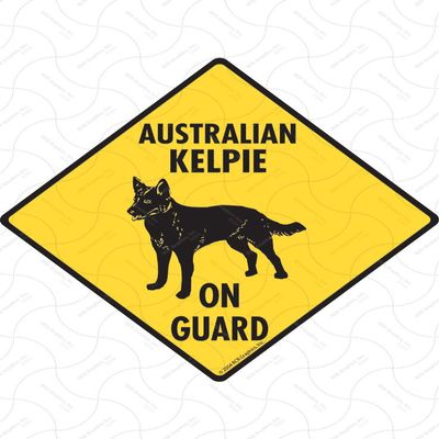 Warning! Australian Kelpie On Guard Sign - Caution Australian Kelpie Guard Sign (6" x 6") - Exterior Rust Free Aluminum Pet Dog Sign Weatherproof and UV Protection - Warning Beware of Dog - 6" x 6"