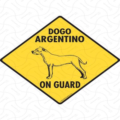 Warning! Dogo Argentino On Guard Sign - Caution Dogo Argentino Guard Sign (6" x 6") - Exterior Rust Free .040 Thick Aluminum Pet Dog Sign with Weatherproof and UV Protection - Warning Beware of Yard Sign - 6" x 6"