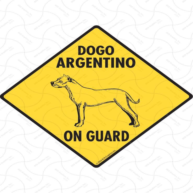 Warning! Dogo Argentino On Guard Sign - Caution Dogo Argentino Guard Sign (6" x 6") - Exterior Rust Free .040 Thick Aluminum Pet Dog Sign with Weatherproof and UV Protection - Warning Beware of Yard Sign - 6" x 6"