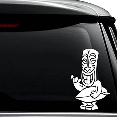 Hawaii Tiki Totem Pole Surf Surfing Decal Sticker For Use On Laptop, Helmet, Car, Truck, Motorcycle, Windows, Bumper, Wall, and Decor Size- [6 inch] / [15 cm] Tall / Color- Gloss White