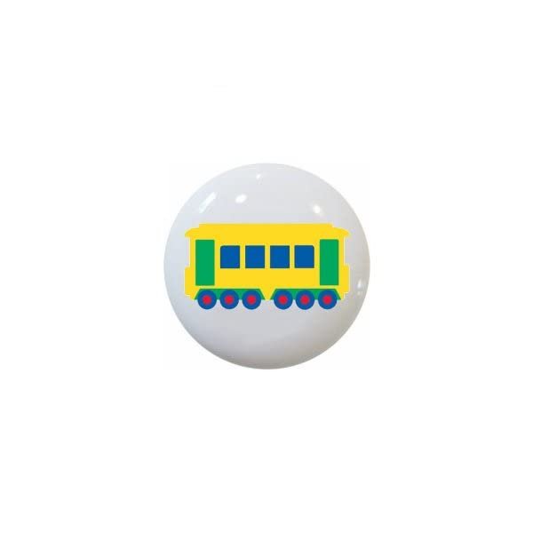 Kids Train Design #005 Yellow Car - Trains Locomotives - DECORATIVE Glossy CERAMIC Cupboard Cabinet PULLS Dresser Drawer KNOBS