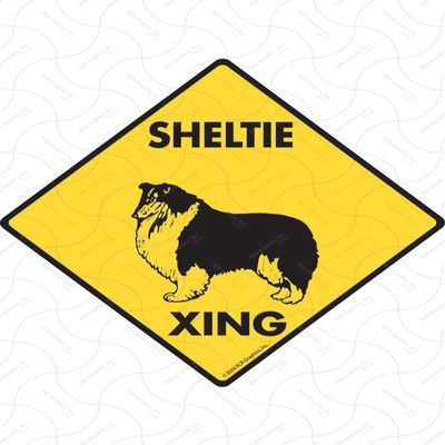 Warning! Sheltie Xing Sign - Caution Sheltie Crossing Sign (6" x 6") - Exterior Rust Free .040 Thick Aluminum Pet Dog Sign with Weatherproof and UV Protection - Warning Beware of Yard Sign - 6" x 6"