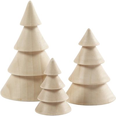 Creativ 100263 Wooden Christmas Trees, H: 5+7,5+10 cm, D: 3,5+5,4+6,7 cm, Empress Wood, 3pcs