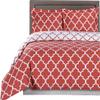 8 Pieces Meridian Coral with White California King Size Bed in a Bag Set Include: 3pc Duvet Cover Set + 4pc Sheet Set+ 1pc Down Alternative Comforter view 1