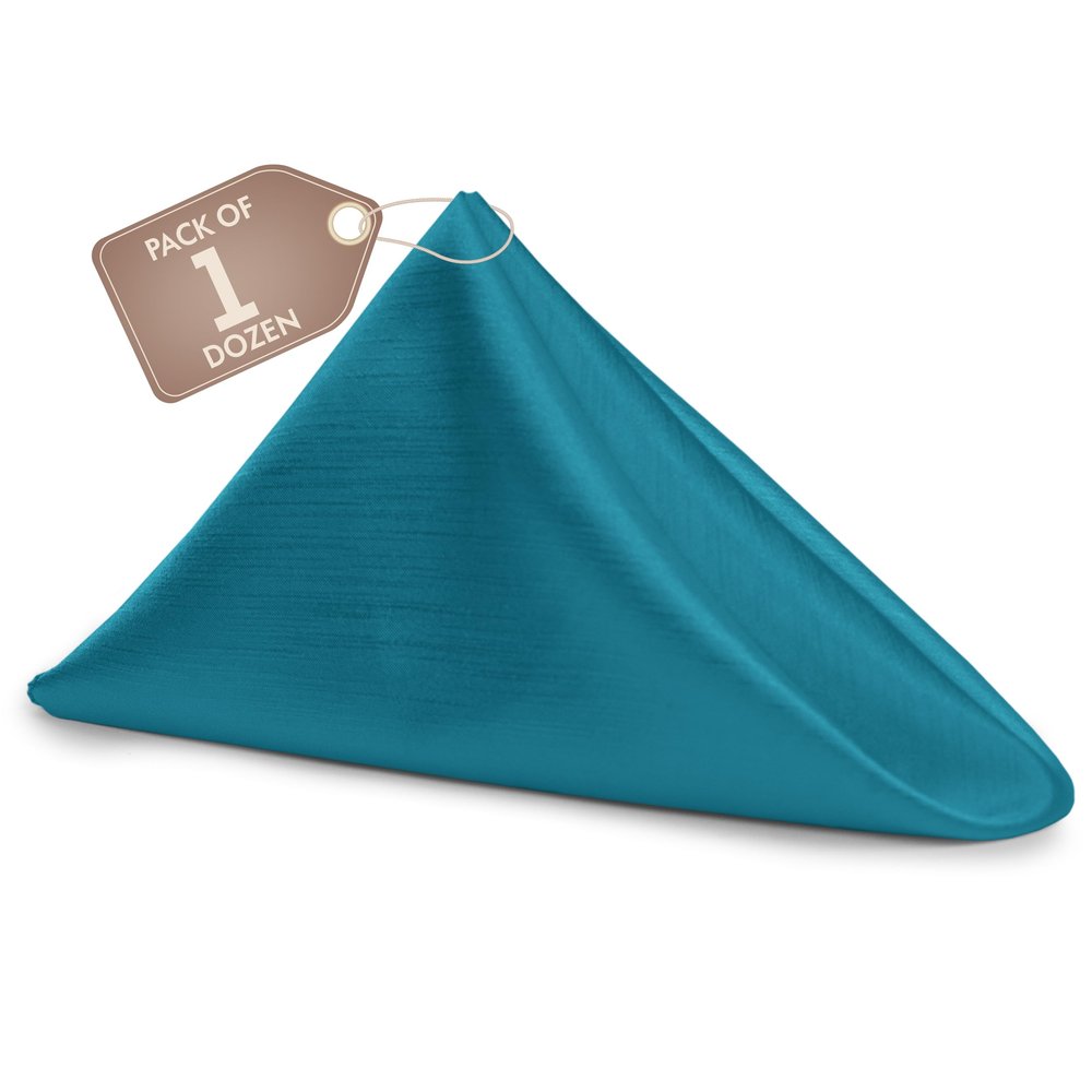Ultimate Textile Turquoise Linen Cloth Napkins - 17" x 17" (Set of 12) Reversible Shantung Satin, Soft Absorbent Washable Table Napkins for Restaurant