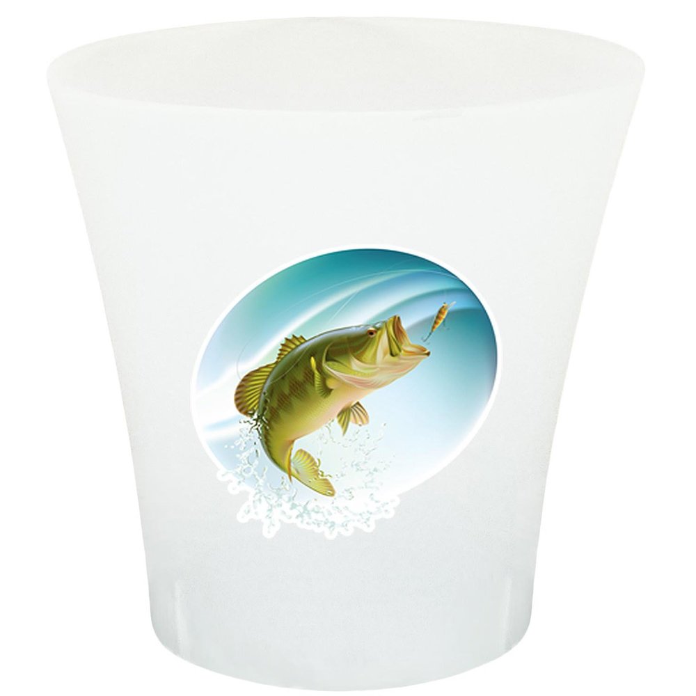 NEW! 3 Gallon Oval Shaped Wastebasket in a Clear Plastic Finish that Features Your Choice of a Novelty Theme Logo and a Free Trash Can Liner! (Bass Splash)