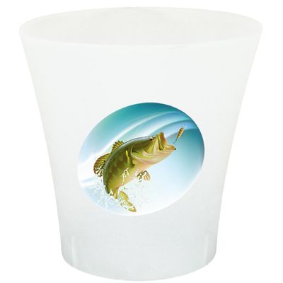 NEW! 3 Gallon Oval Shaped Wastebasket in a Clear Plastic Finish that Features Your Choice of a Novelty Theme Logo and a Free Trash Can Liner! (Bass Fish)