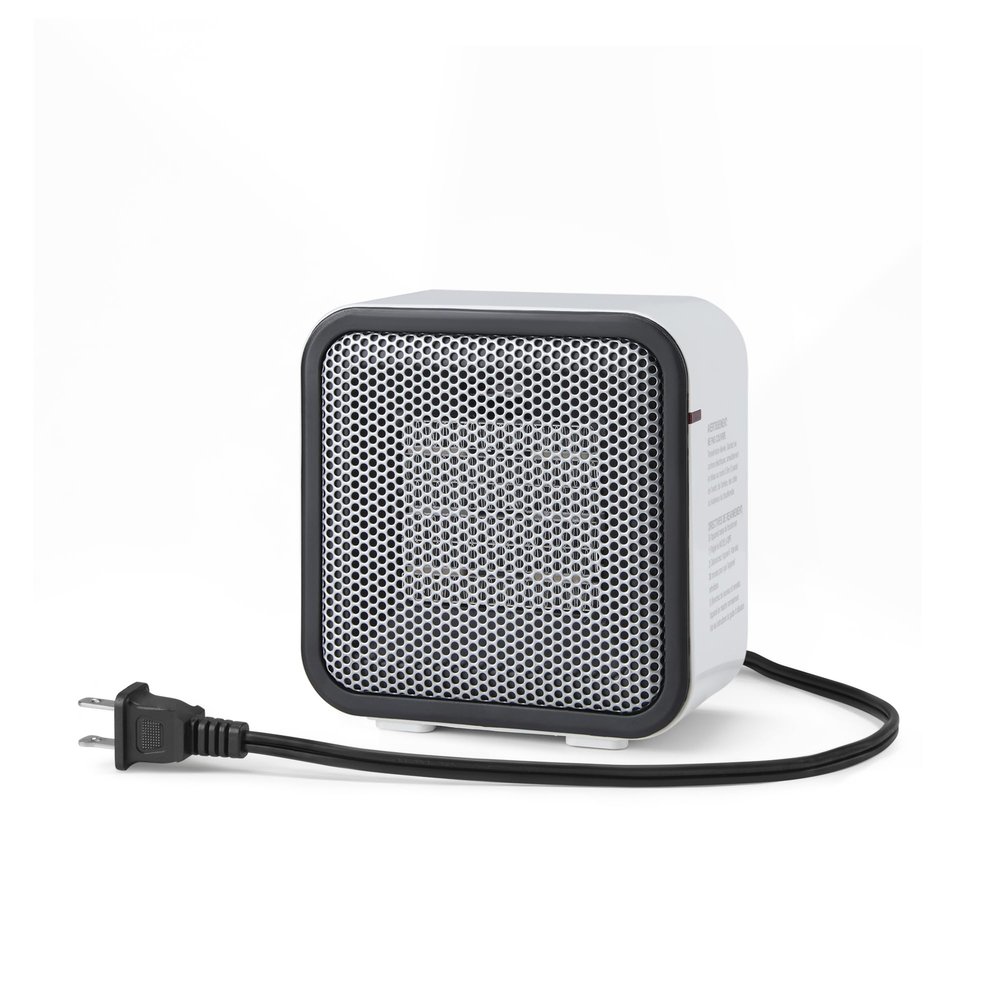 Amazon Basics Ceramic Space Heater, Portable Mini Heater for Office Desk, 500W, With Tip-Over Protection, Lightweight 1.4 lbs, White, 5.9"D x 3.2"W x 6"H