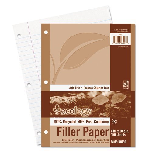 Pacon 3203 8" X 10-1/2" Wide Ruled Ecology Filler Paper 150 Count