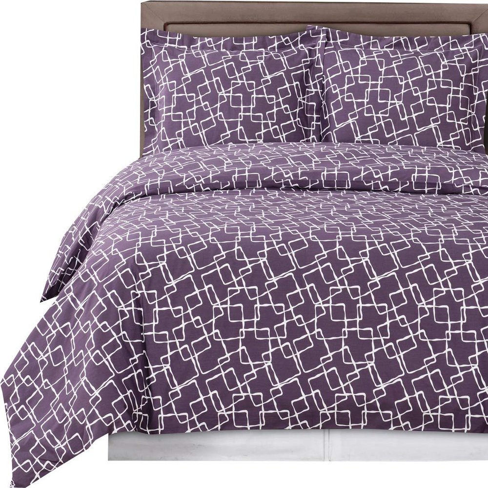 8PC Eva Purple King Size Bed in a Bag- Medium Weight Down Alternative Comforter (Duvet Insert) with Cotton Duvet Cover Set and Bed Sheets