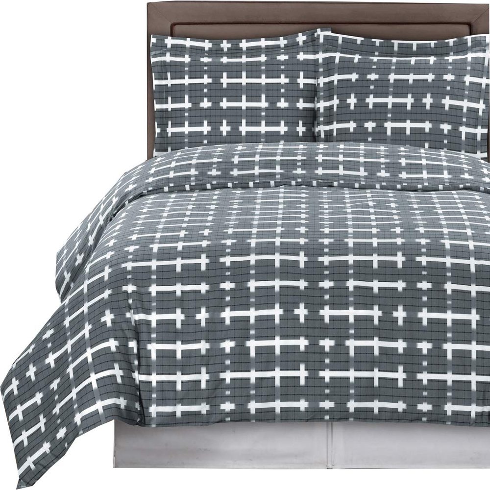 8PC Norwich Grey King Size Bed in a Bag- Medium Weight Down Alternative Comforter (Duvet Insert) with Cotton Duvet Cover Set and Bed Sheets