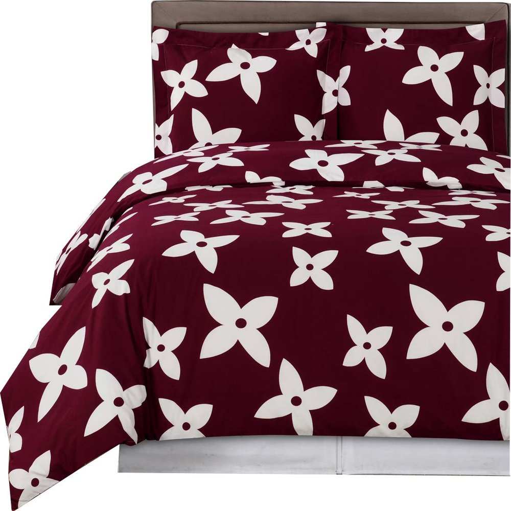 8PC Desiree Burgundy King Size Bed in a Bag- Medium Weight Down Alternative Comforter (Duvet Insert) with Cotton Duvet Cover Set and Bed Sheets