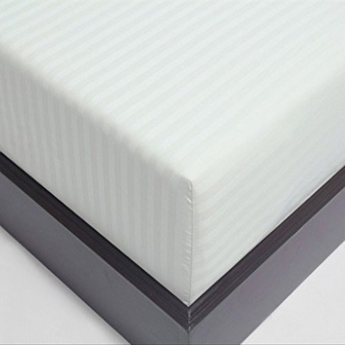 1000 Thread Count Solid Egyptian Quality 100% Cotton 1 PC Fitted Sheet(Bottom Sheet Only) Extra Long Fit Upto 15" inches Deep Pocket (Twin, White Stripe).