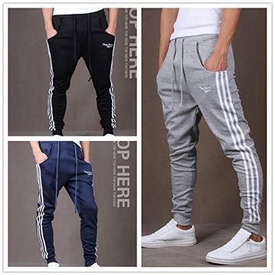 Wyhui Outdoor Casual Joggers Soccer Pants Football Training Mens Sweatpants Stripes Sweatpants Pantalones Black L