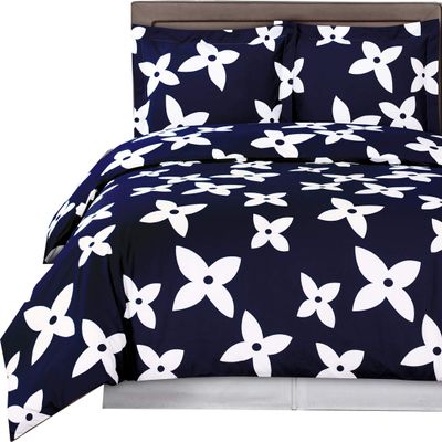 8PC Desiree Navy King Size Bed in a Bag- Medium Weight Down Alternative Comforter (Duvet Insert) with Cotton Duvet Cover Set and Bed Sheets