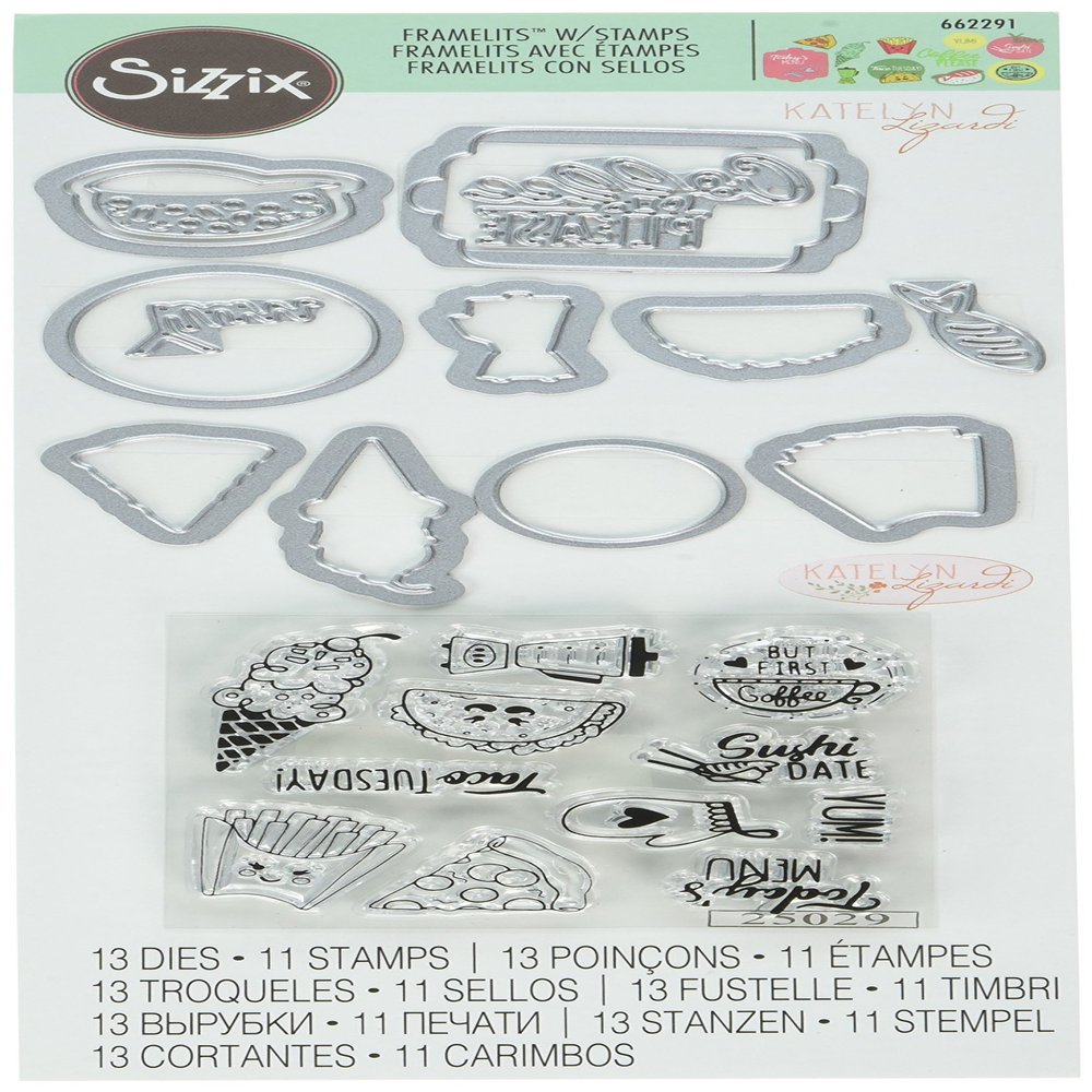 Sizzix Framelits Die Set 13-Pack with Stamps, Foodie Planner by Katelyn Lizardi