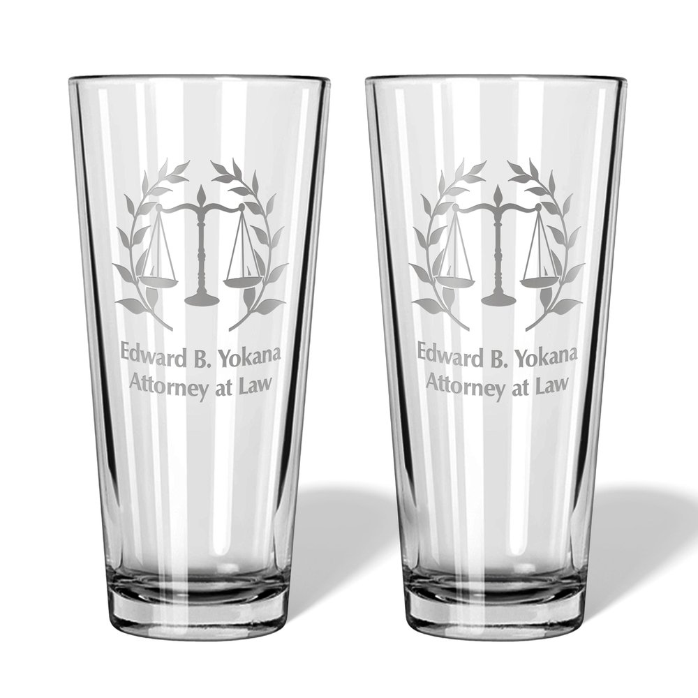Alterd Industries Lawyer Gifts - Attorney Gift lawyer gifts for Men Court Case women office Pint Beer Whiskey Glasses Decanter Scales of Justice Law Office (Pair of Pint Glasses, Scales of Justice)