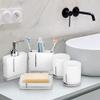 Bathroom Accessories Set, Acrylic 5-Piece Bath Accessory Kit, White, Including Toothbrush Holder, Dish, Cup, Dispenser, Gargle Cup view 4