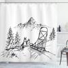 Ambesonne Alaskan Malamute Shower Curtain, Mountain Landscape in Winter Sledding Dogs Pine Trees Wilderness Art, Cloth Fabric Bathroom Decor Set with Hooks, 69" W x 75" L, White and Black view 1