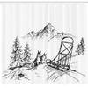 Ambesonne Alaskan Malamute Shower Curtain, Mountain Landscape in Winter Sledding Dogs Pine Trees Wilderness Art, Cloth Fabric Bathroom Decor Set with Hooks, 69" W x 75" L, White and Black view 2