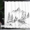 Ambesonne Alaskan Malamute Shower Curtain, Mountain Landscape in Winter Sledding Dogs Pine Trees Wilderness Art, Cloth Fabric Bathroom Decor Set with Hooks, 69" W x 75" L, White and Black view 3