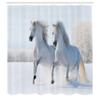 Ambesonne Horse Shower Curtain, 2 White Stallions Gallop on Snow Field Natural Landscape Winter Trees, Cloth Fabric Bathroom Decor Set with Hooks, 69" W x 75" L, Pale Blue White view 2