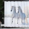 Ambesonne Horse Shower Curtain, 2 White Stallions Gallop on Snow Field Natural Landscape Winter Trees, Cloth Fabric Bathroom Decor Set with Hooks, 69" W x 75" L, Pale Blue White view 3