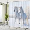 Ambesonne Horse Shower Curtain, 2 White Stallions Gallop on Snow Field Natural Landscape Winter Trees, Cloth Fabric Bathroom Decor Set with Hooks, 69" W x 75" L, Pale Blue White view 4