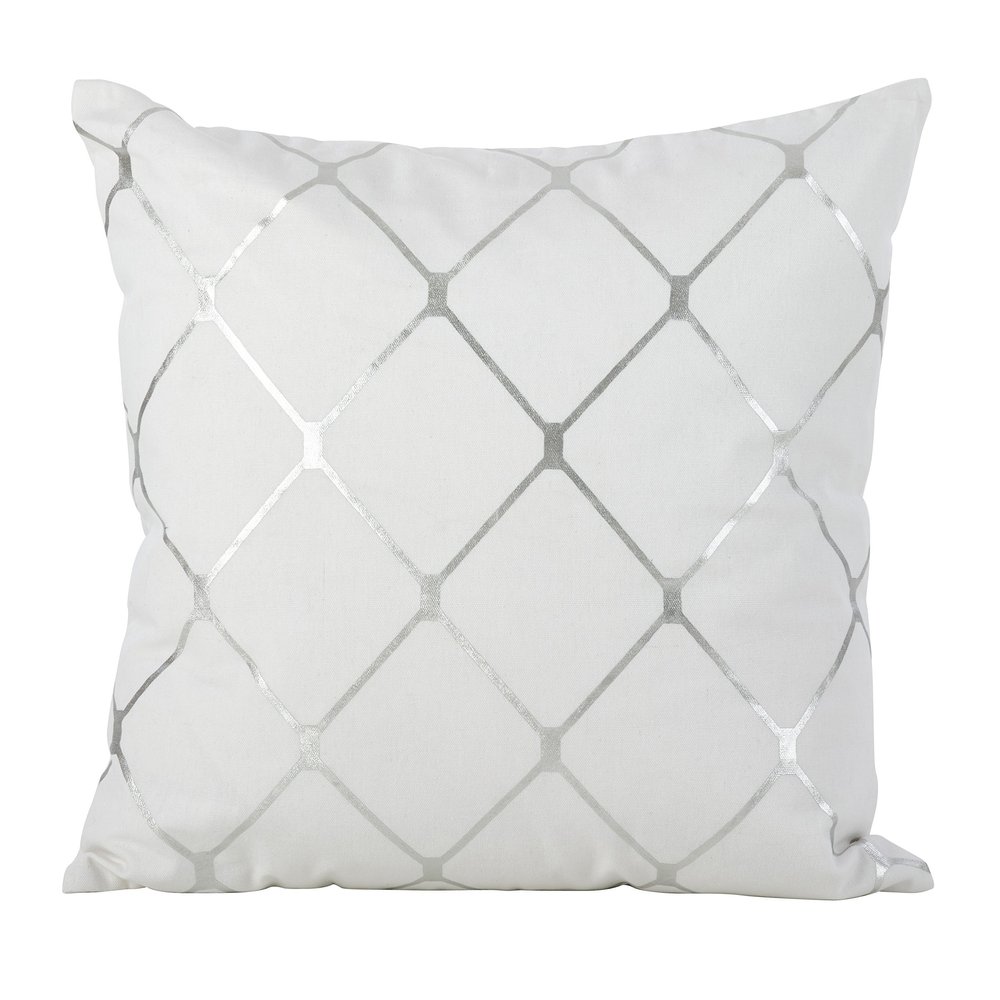 SARO LIFESTYLE Metallic Diamond Design Pillow, 18" x 18", Silver