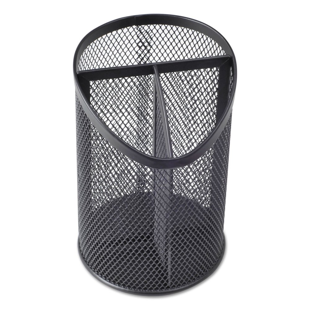 Universal UNV20019 4.13 in. Diameter x 6 in. Height 3-Compartment Metal Mesh Pencil Cup - Black