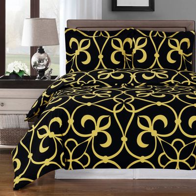 8PC Victoria Black Full Size Bed in a Bag- Medium Weight Down Alternative Comforter (Duvet Insert) with Cotton Duvet Cover Set and Bed Sheets