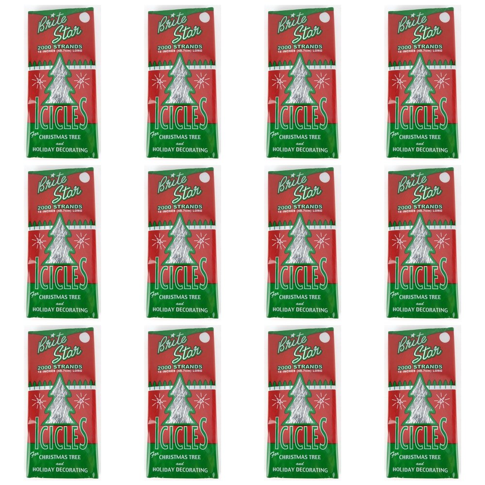 BRITE STAR Silver 18-Inch Icicle Tinsel - 2000 Strands (12 Pack)