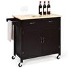 Giantex Kitchen Island, Rolling Kitchen Cart, Wood Counter Top, Utility Service Trolley Cart with Storage Cabinet and 2 Large Drawer Towel Rack, Bar Dining Room Organizer Furniture, Dark Brown view 1