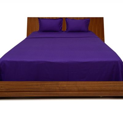 Singh's Textiles 400 Thread Count Egyptian Cotton Sateen Finish 6 PCs Bed Sheet Set (+17 Inch) Pocket Depth Emperor Purple Stripe