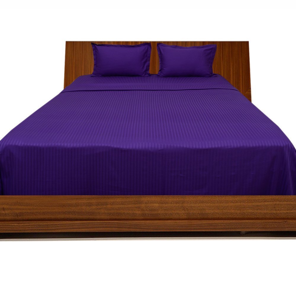 Singh's Textiles 400 Thread Count Egyptian Cotton Sateen Finish 6 PCs Bed Sheet Set (+17 Inch) Pocket Depth Emperor Purple Stripe