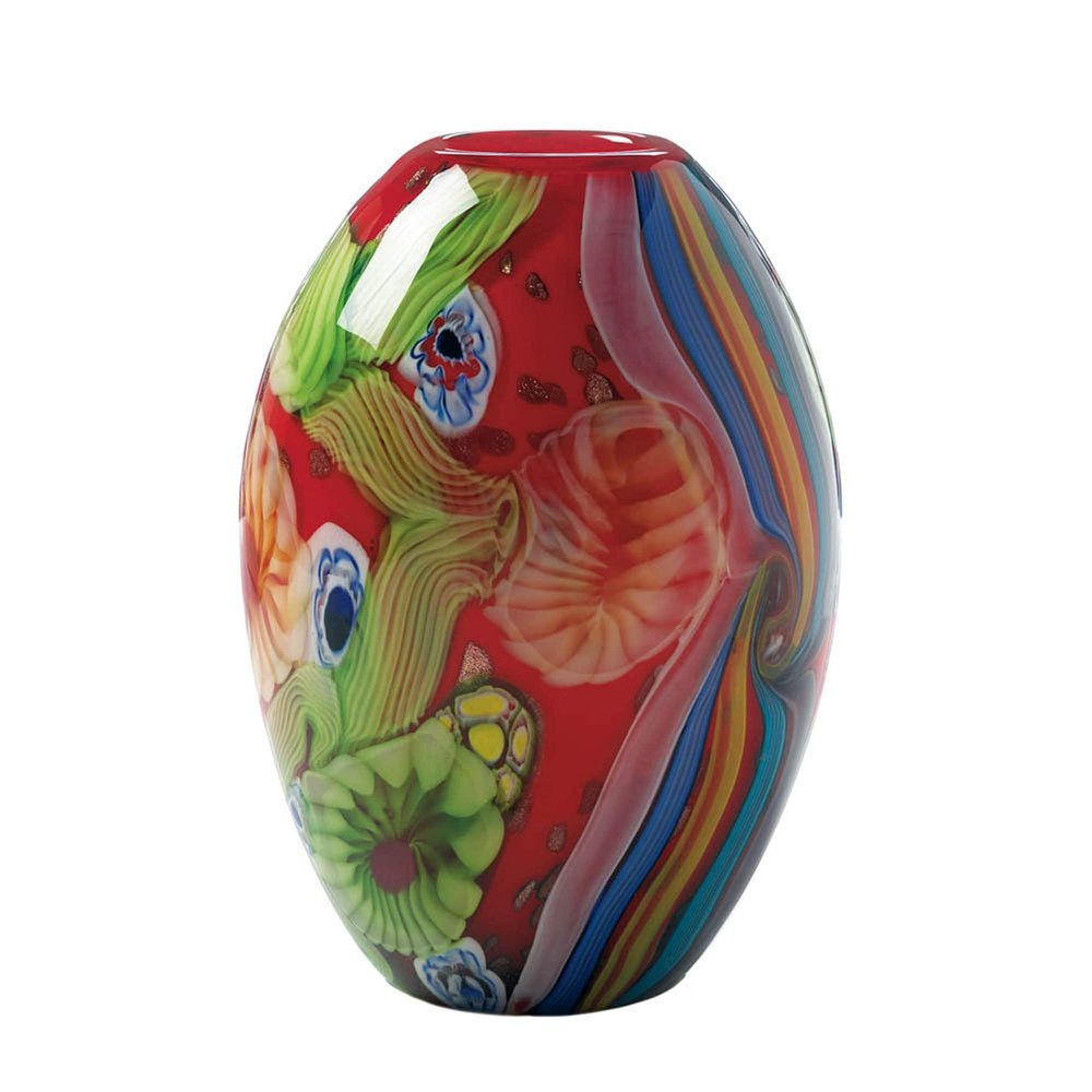 Accent Plus Red Floral Flow Glass Vase 6.5x6.5x9.25
