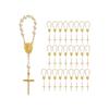25 Gold Plated Mini Rosary for Baptism Favors in ivory color Faux pearls, recuerdos de bautizo tono Beige, christening guest gifts off white tone , communion memento, wedding mini rosaries view 1