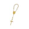 25 Gold Plated Mini Rosary for Baptism Favors in ivory color Faux pearls, recuerdos de bautizo tono Beige, christening guest gifts off white tone , communion memento, wedding mini rosaries view 4